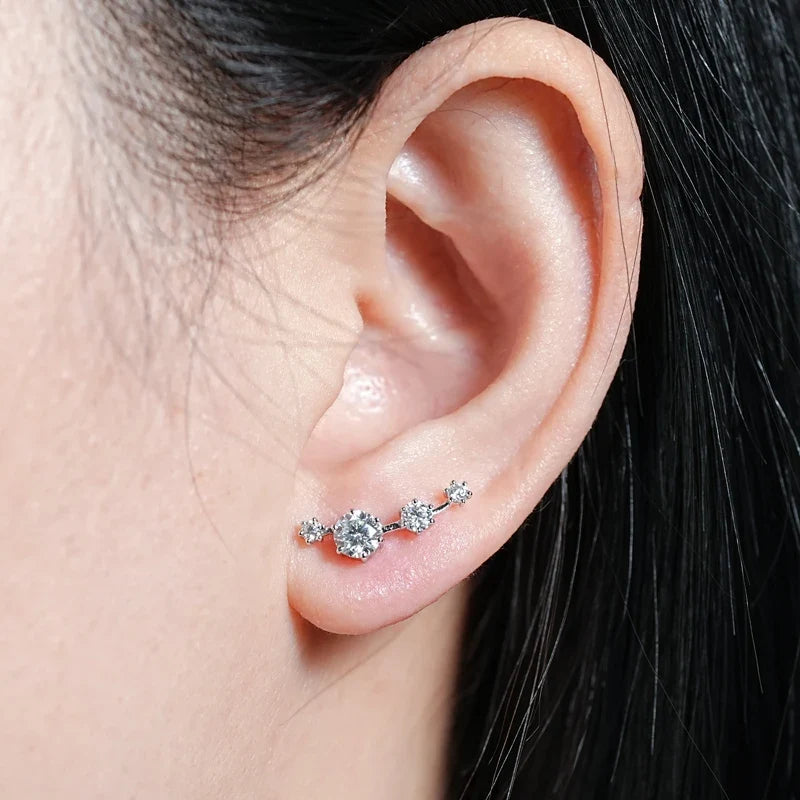 Four-Stone Moissanite Ear Climber Earrings in Sterling Silver