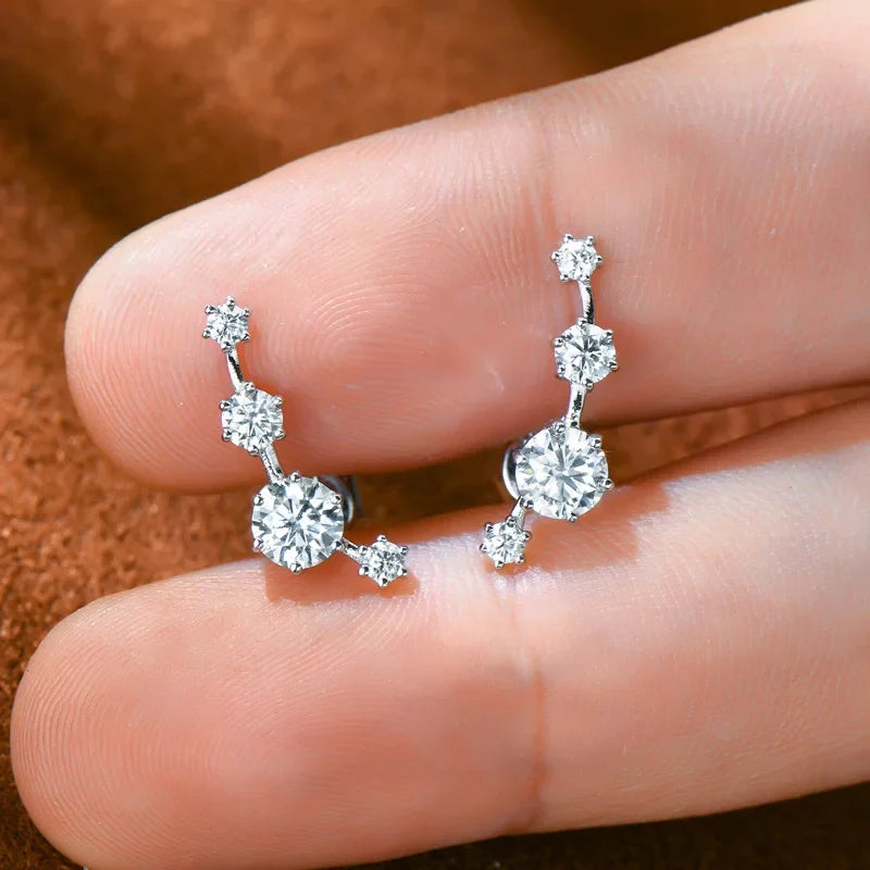 Four-Stone Moissanite Ear Climber Earrings in Sterling Silver
