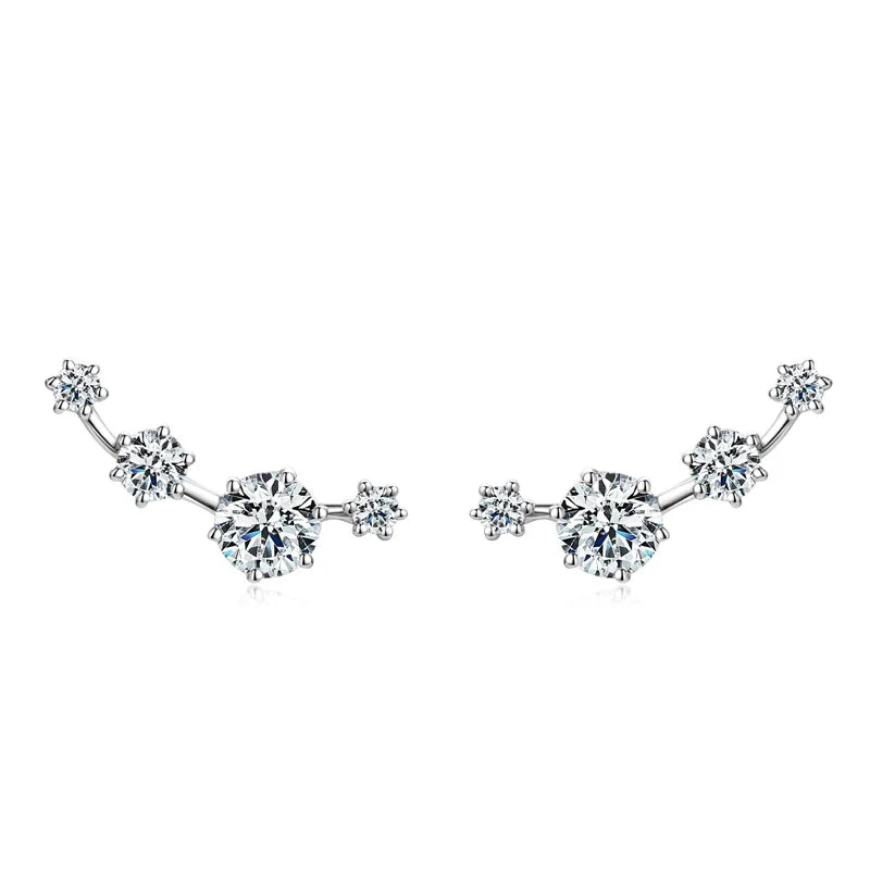 Four-Stone Moissanite Ear Climber Earrings in Sterling Silver