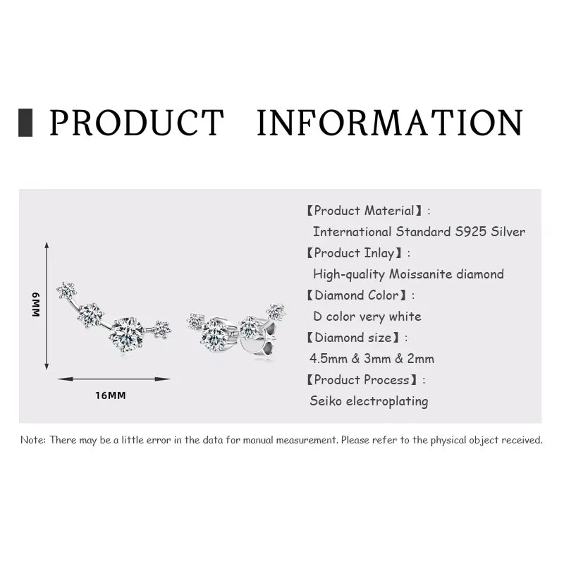 Four-Stone Moissanite Ear Climber Earrings in Sterling Silver
