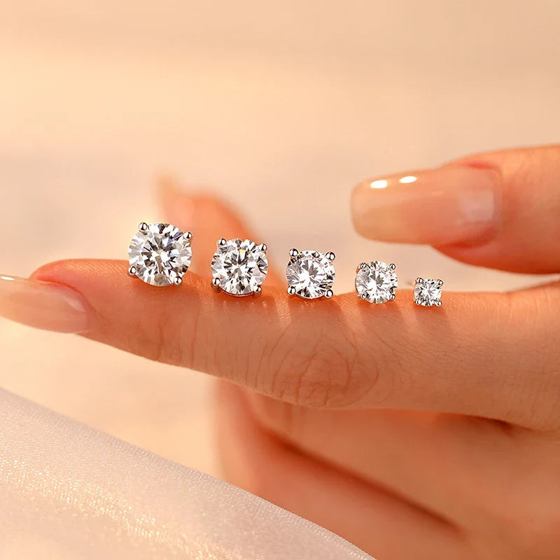 Black & White Moissanite Four-Prong Stud Earrings