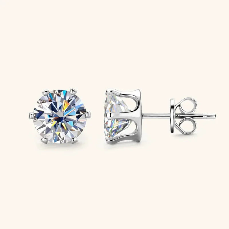 Round Moissanite Solitaire Basket Stud Earrings in Sterling Silver