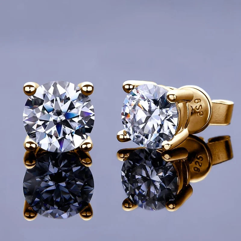 Four-Prong Round Moissanite Stud Earrings in Gold-Tone or Silver