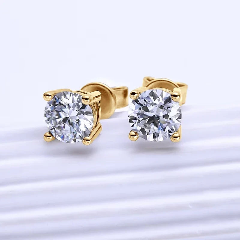 Four-Prong Round Moissanite Stud Earrings in Gold-Tone or Silver