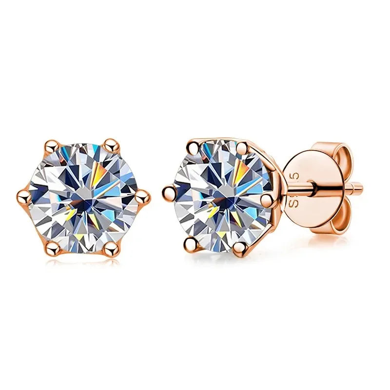 Rose Gold-Tone Colored Moissanite Six-Prong Stud Earrings