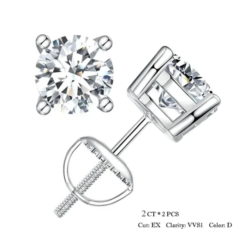 Round & Square Moissanite Screw-Back Stud Earrings in Silver