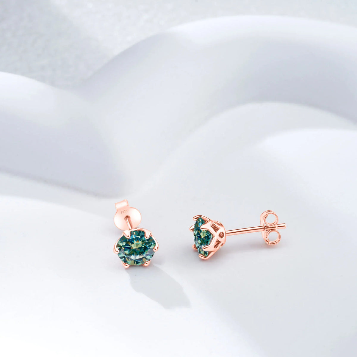 Colorful Moissanite Stud Earrings in Sterling Silver, Rose Gold-Tone Finish