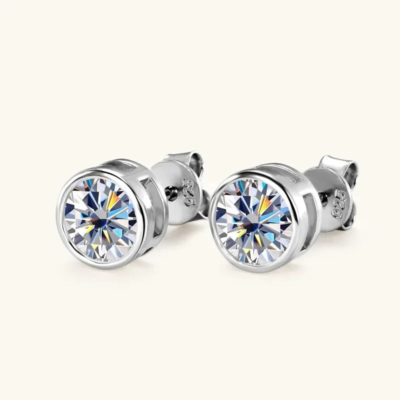 Round Moissanite Stud Earrings in Silver & Gold-Tone Settings