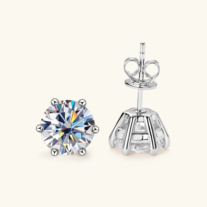Round Moissanite Stud Earrings in Silver & Gold-Tone Settings
