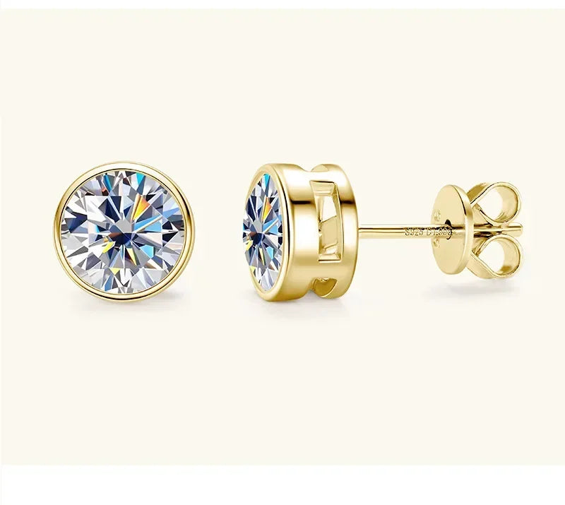 Round Moissanite Stud Earrings in Silver & Gold-Tone Settings