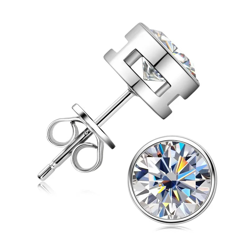 Round Moissanite Stud Earrings in Silver & Gold-Tone Settings