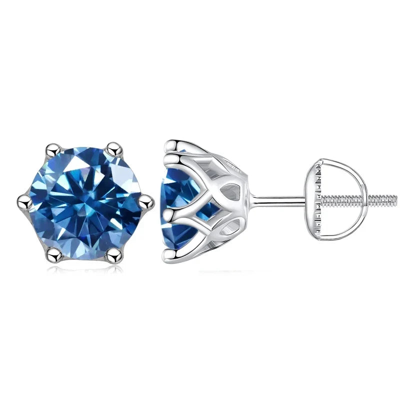 Colored Six-Prong Moissanite Screw-Back Stud Earrings