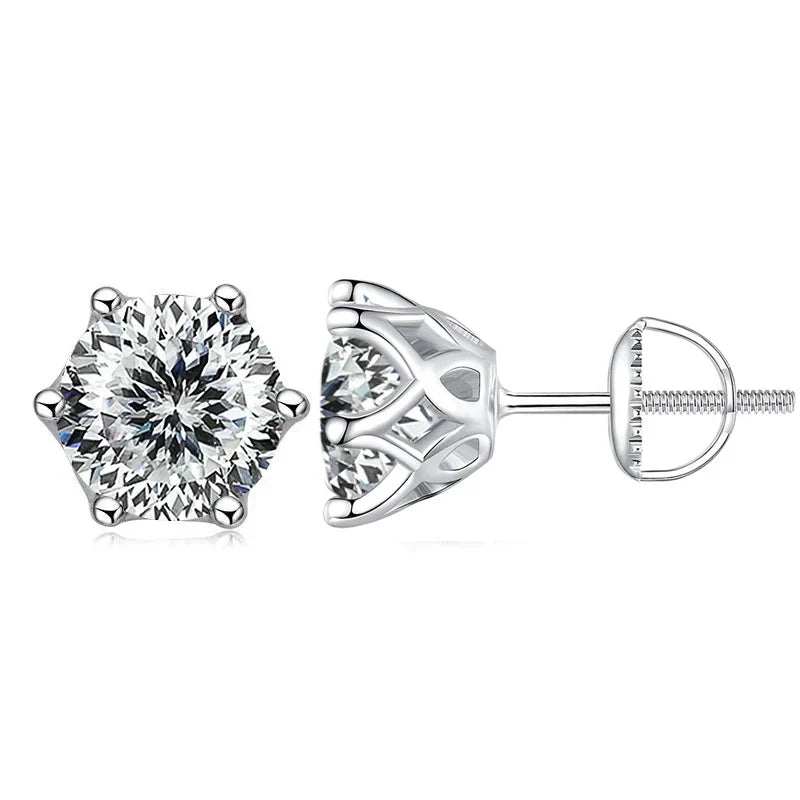 Colored Six-Prong Moissanite Screw-Back Stud Earrings