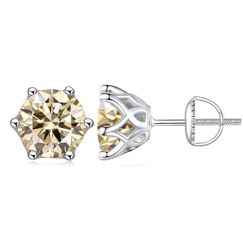 Colored Six-Prong Moissanite Screw-Back Stud Earrings