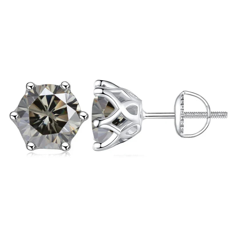 Colored Six-Prong Moissanite Screw-Back Stud Earrings