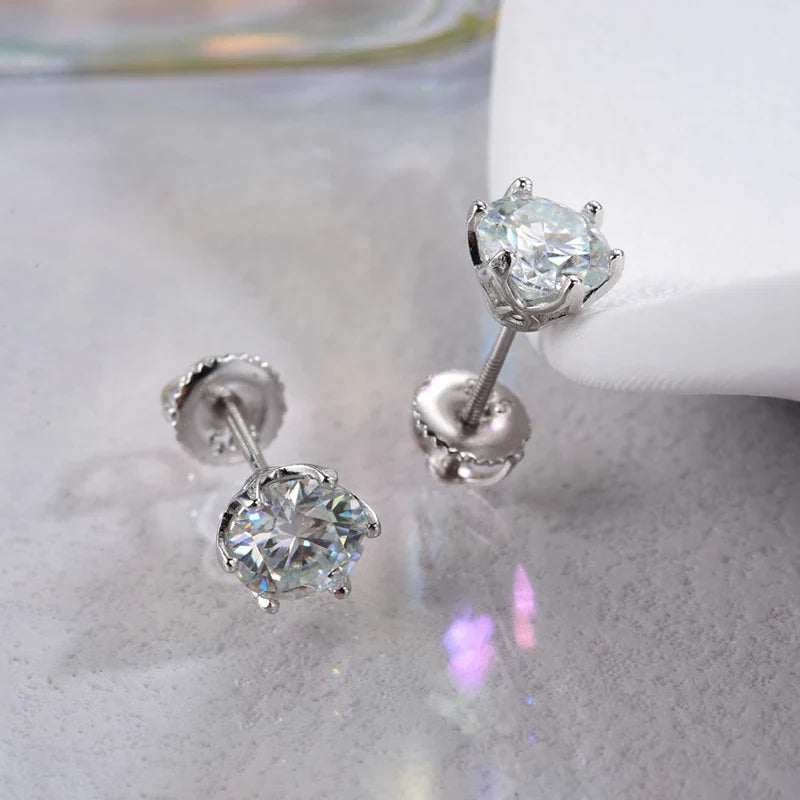 Colored Six-Prong Moissanite Screw-Back Stud Earrings
