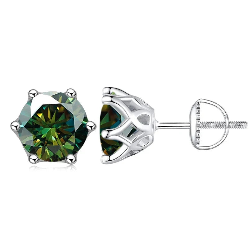 Colored Six-Prong Moissanite Screw-Back Stud Earrings