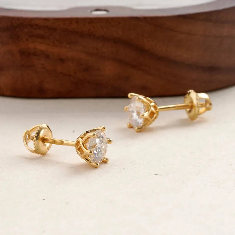 Colored Six-Prong Moissanite Screw-Back Stud Earrings