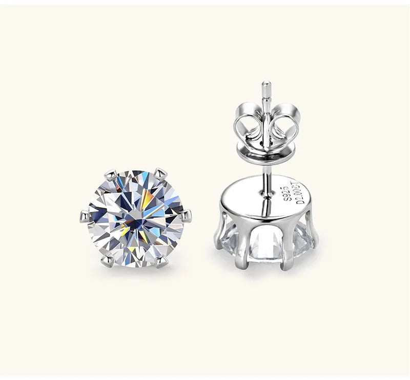 Round Moissanite Solitaire Basket Stud Earrings in Sterling Silver
