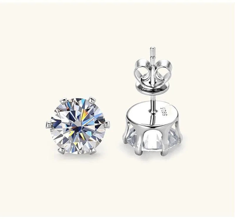 Round Moissanite Solitaire Basket Stud Earrings in Sterling Silver