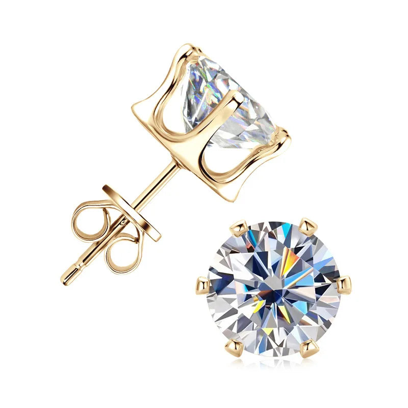 Round Moissanite Solitaire Basket Stud Earrings in Sterling Silver