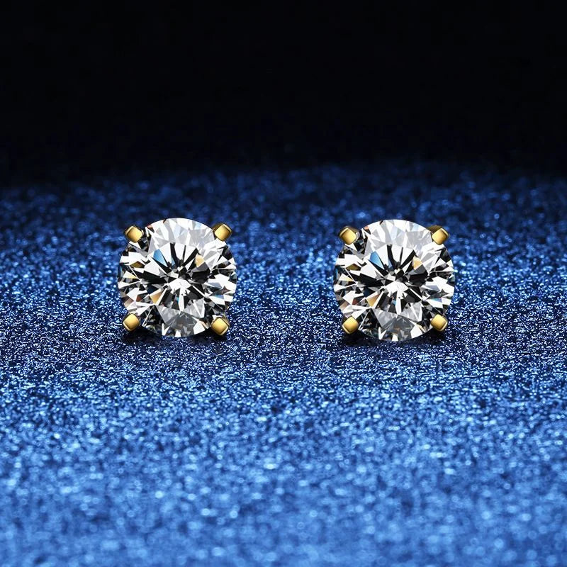 Gold-Tone Moissanite Solitaire Stud Earrings in Silver