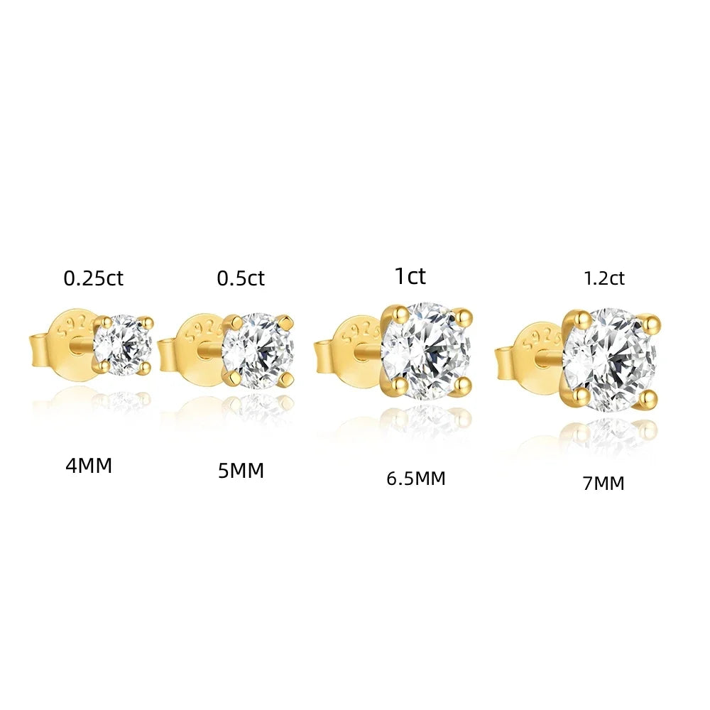 Gold-Tone Moissanite Solitaire Stud Earrings in Silver