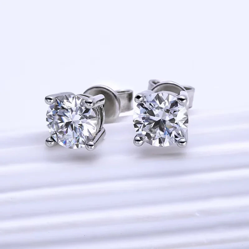 Four-Prong Round Moissanite Stud Earrings in Gold-Tone or Silver