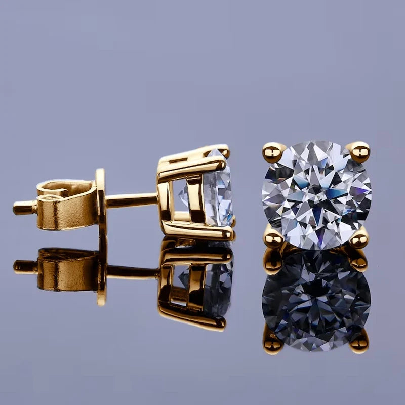 Four-Prong Round Moissanite Stud Earrings in Gold-Tone or Silver