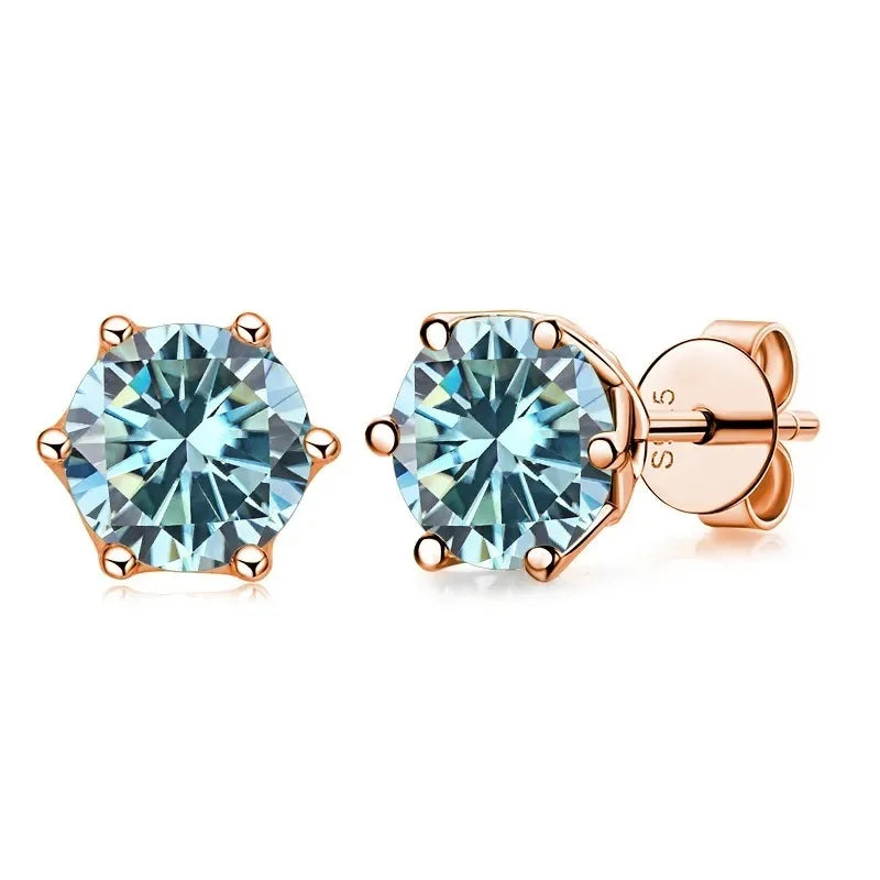 Rose Gold-Tone Colored Moissanite Six-Prong Stud Earrings