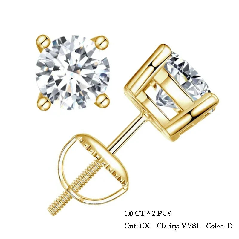 Round & Square Moissanite Screw-Back Stud Earrings in Silver
