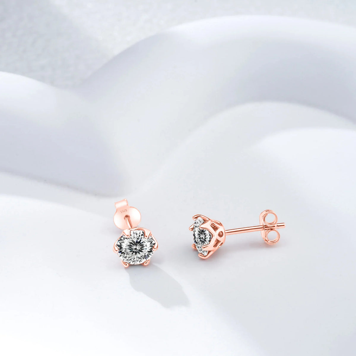 Colorful Moissanite Stud Earrings in Sterling Silver, Rose Gold-Tone Finish