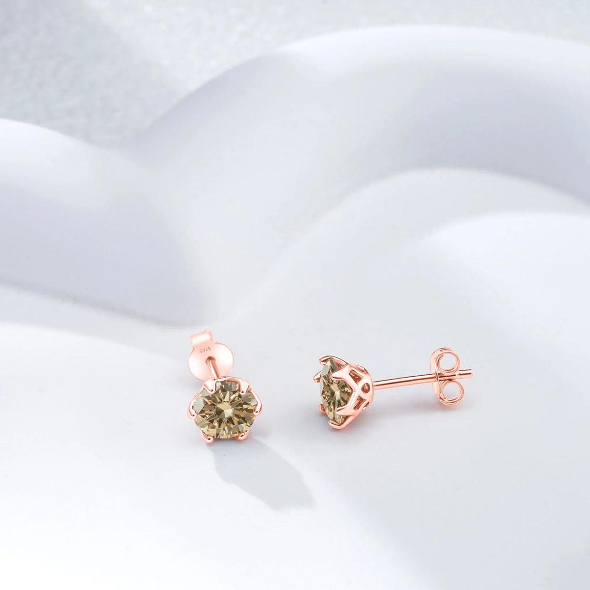 Colorful Moissanite Stud Earrings in Sterling Silver, Rose Gold-Tone Finish