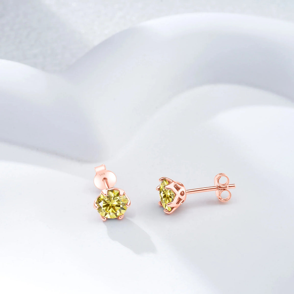 Colorful Moissanite Stud Earrings in Sterling Silver, Rose Gold-Tone Finish