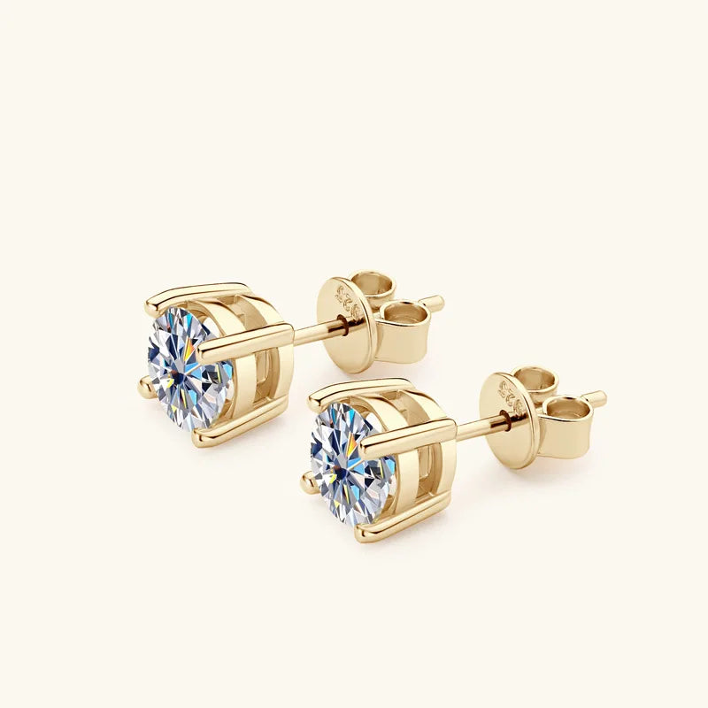 Round Moissanite Stud Earrings in Silver & Gold-Tone Settings