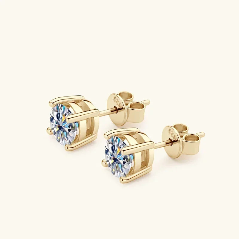 Round Moissanite Stud Earrings in Silver & Gold-Tone Settings