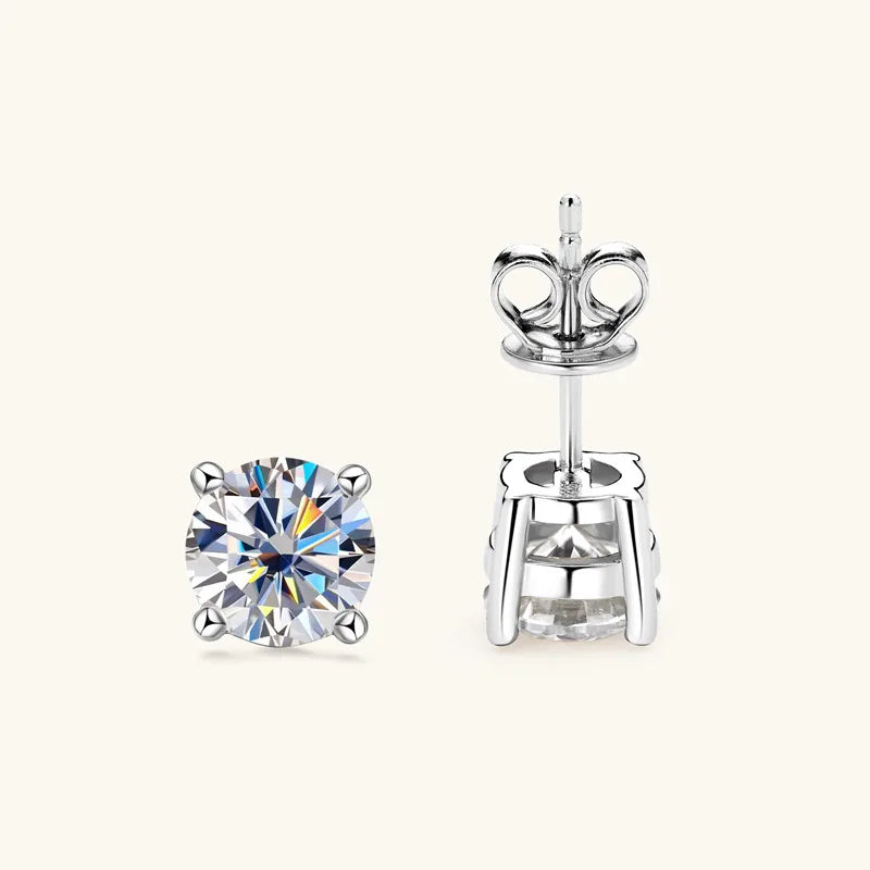 Round Moissanite Stud Earrings in Silver & Gold-Tone Settings