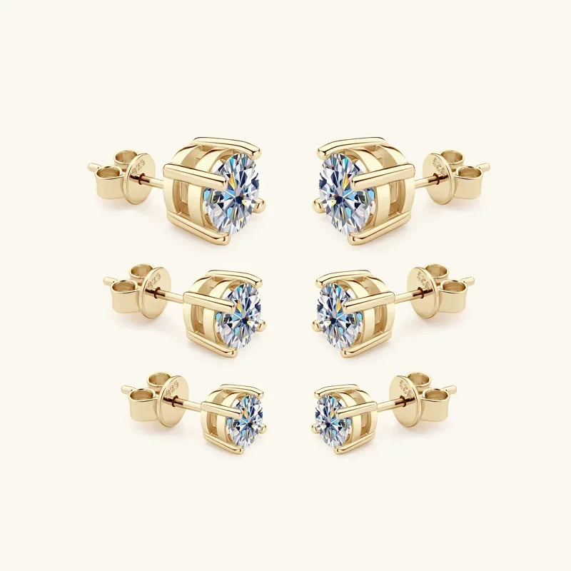 Round Moissanite Stud Earrings in Silver & Gold-Tone Settings