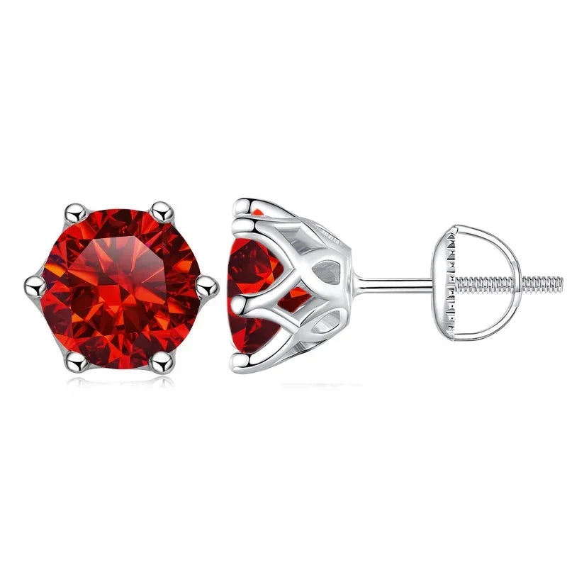 Colored Six-Prong Moissanite Screw-Back Stud Earrings