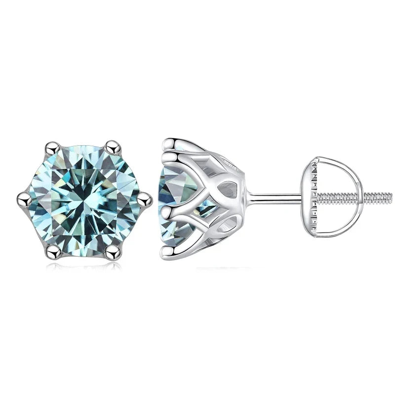Colored Six-Prong Moissanite Screw-Back Stud Earrings