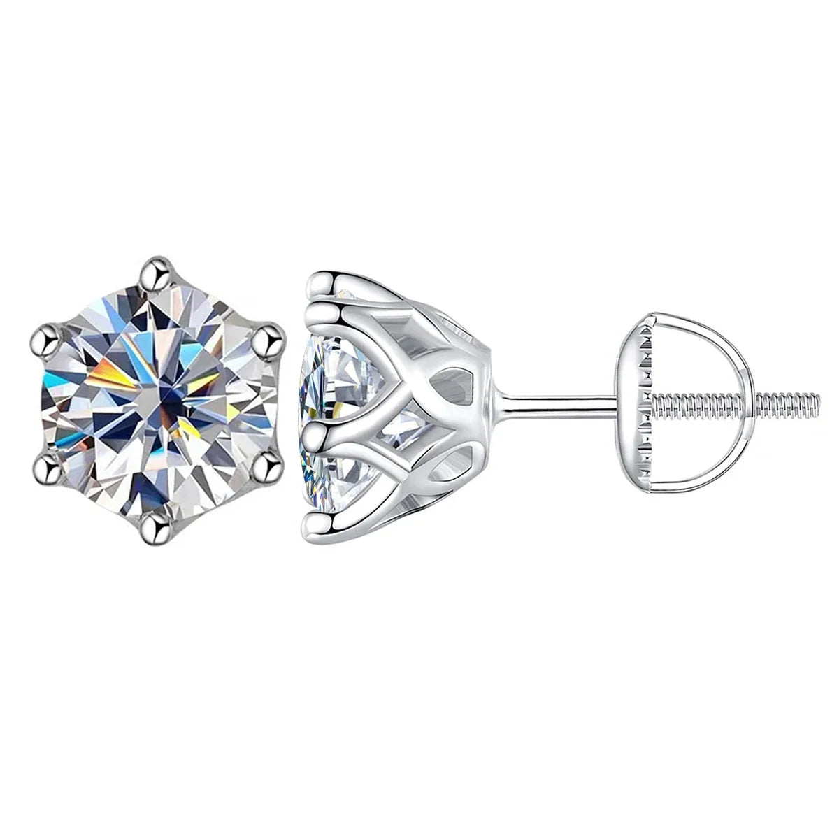 Colored Six-Prong Moissanite Screw-Back Stud Earrings