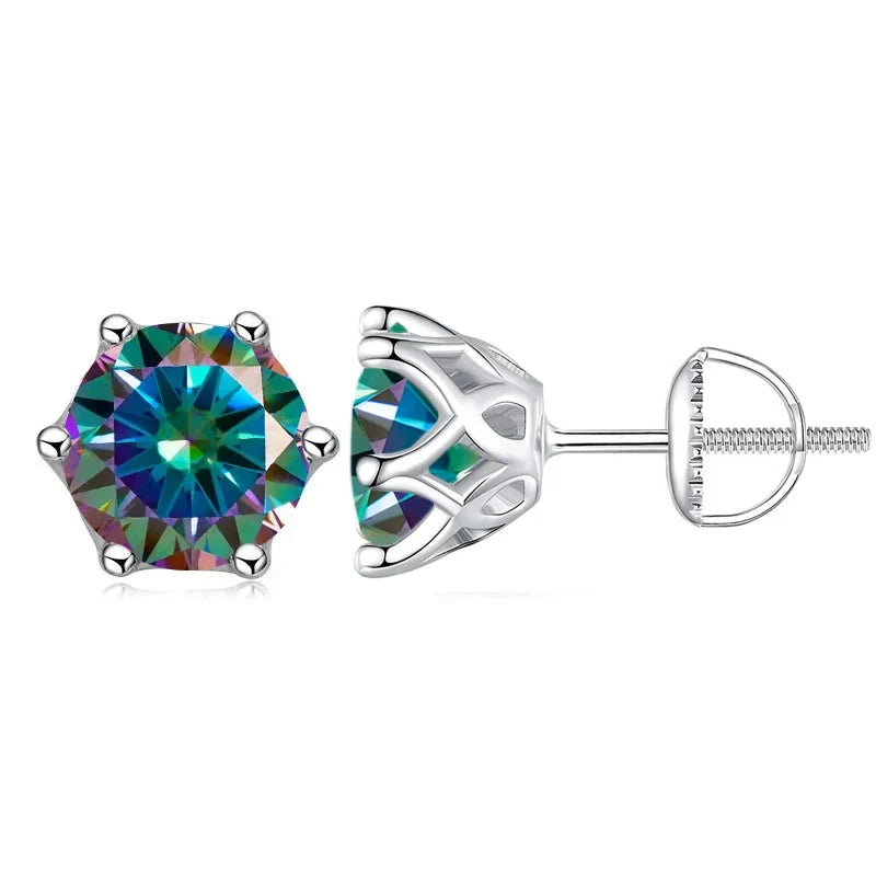 Colored Six-Prong Moissanite Screw-Back Stud Earrings