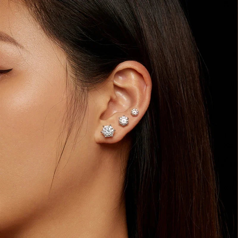 Colored Six-Prong Moissanite Screw-Back Stud Earrings