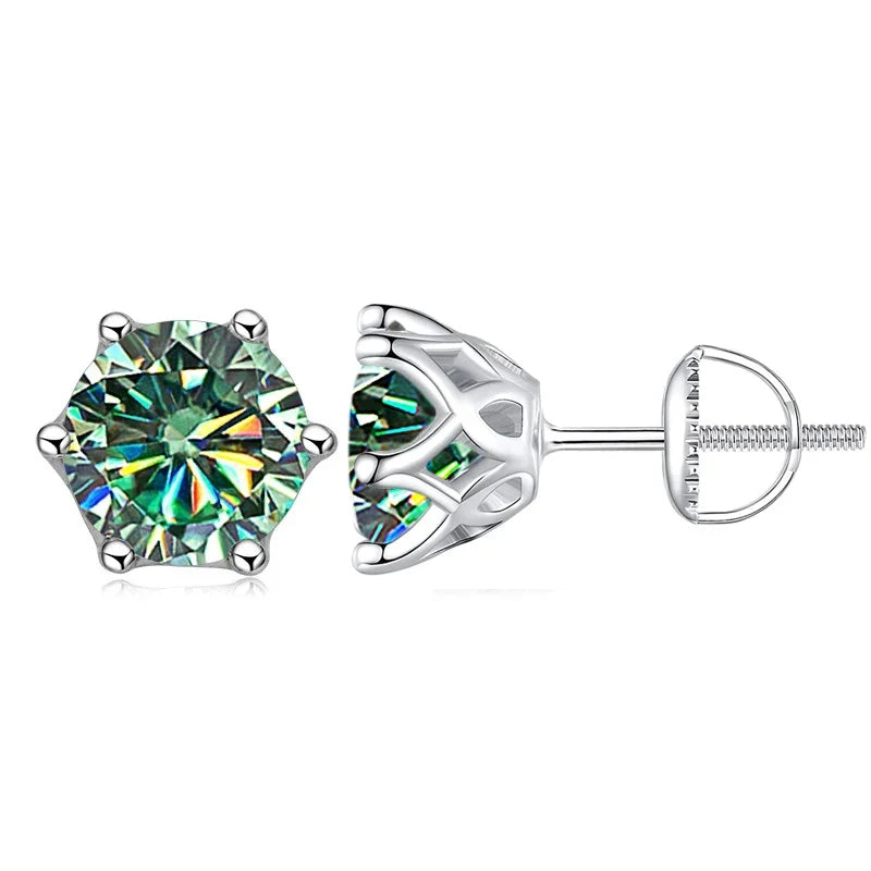 Colored Six-Prong Moissanite Screw-Back Stud Earrings