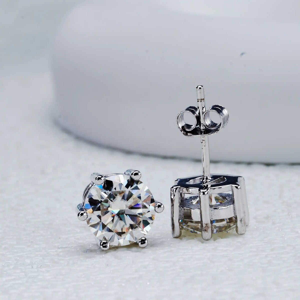 Round Solitaire Moissanite Stud Earrings in Sterling Silver