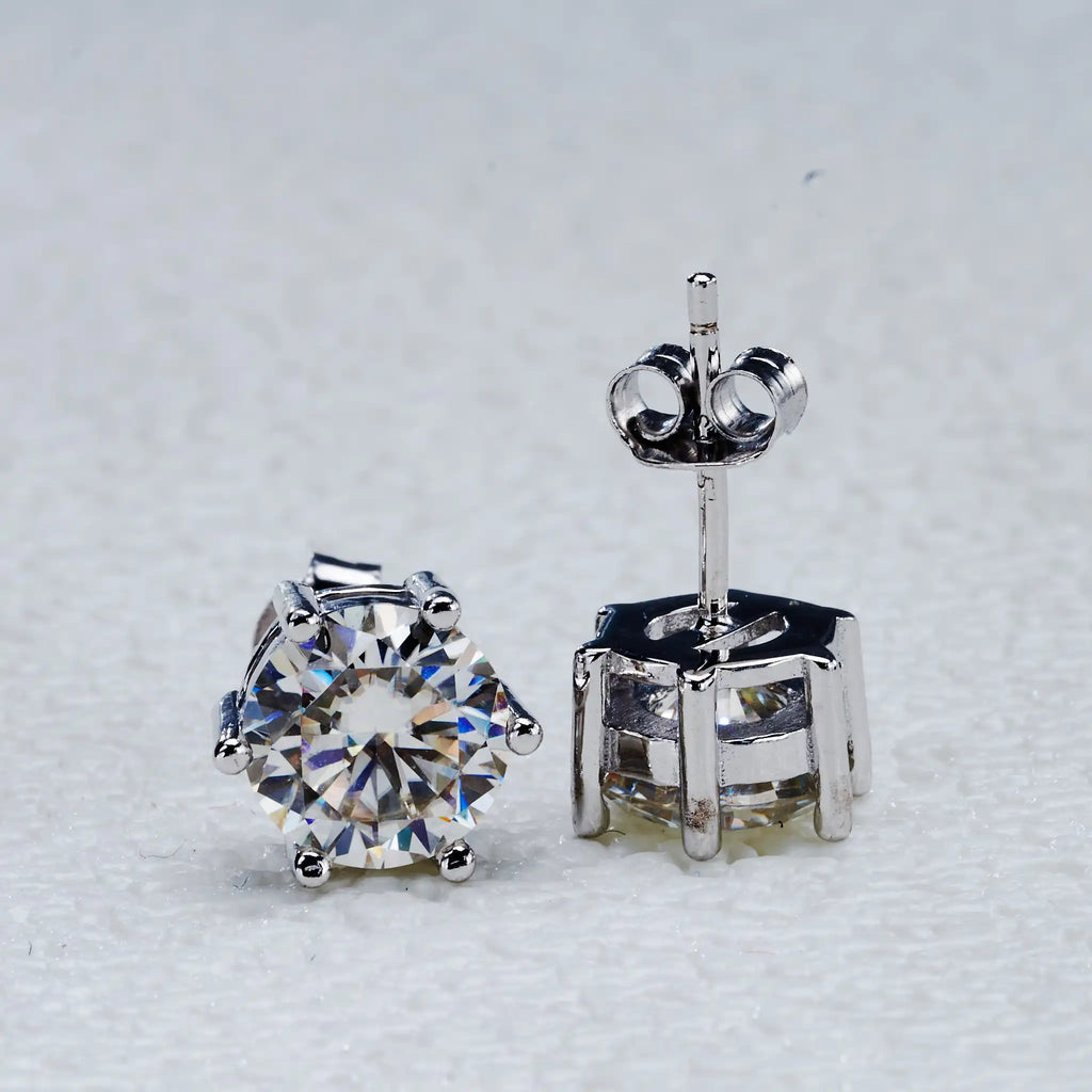 Round Solitaire Moissanite Stud Earrings in Sterling Silver