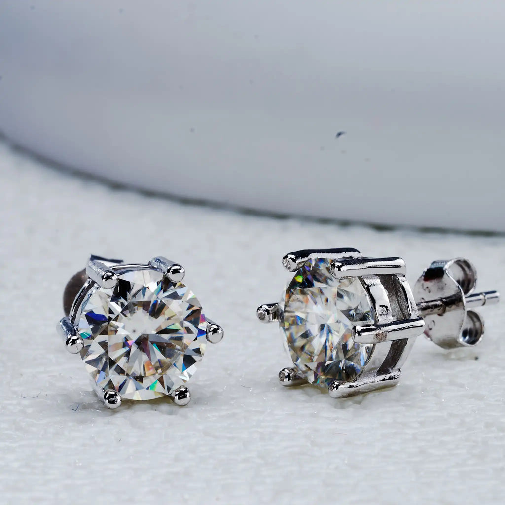 Round Solitaire Moissanite Stud Earrings in Sterling Silver