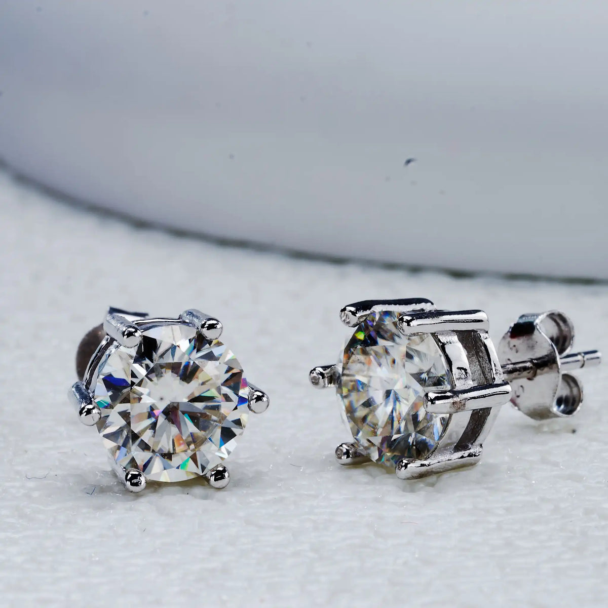 Round Solitaire Moissanite Stud Earrings in Sterling Silver