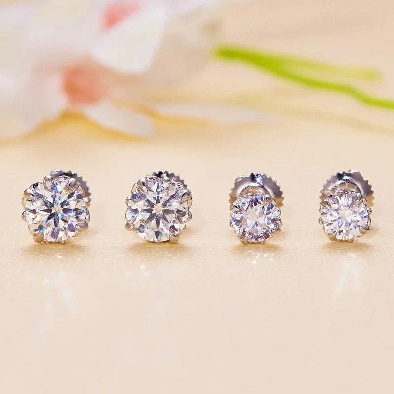 Openwork Moissanite Screw-Back Stud Earrings in Silver