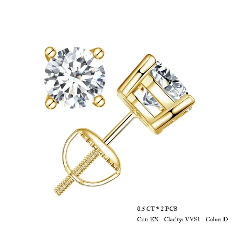 Round & Square Moissanite Screw-Back Stud Earrings in Silver